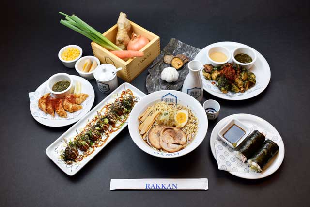 Food image of RAKKAN RAMEN, bird view group photo of foods and food materials